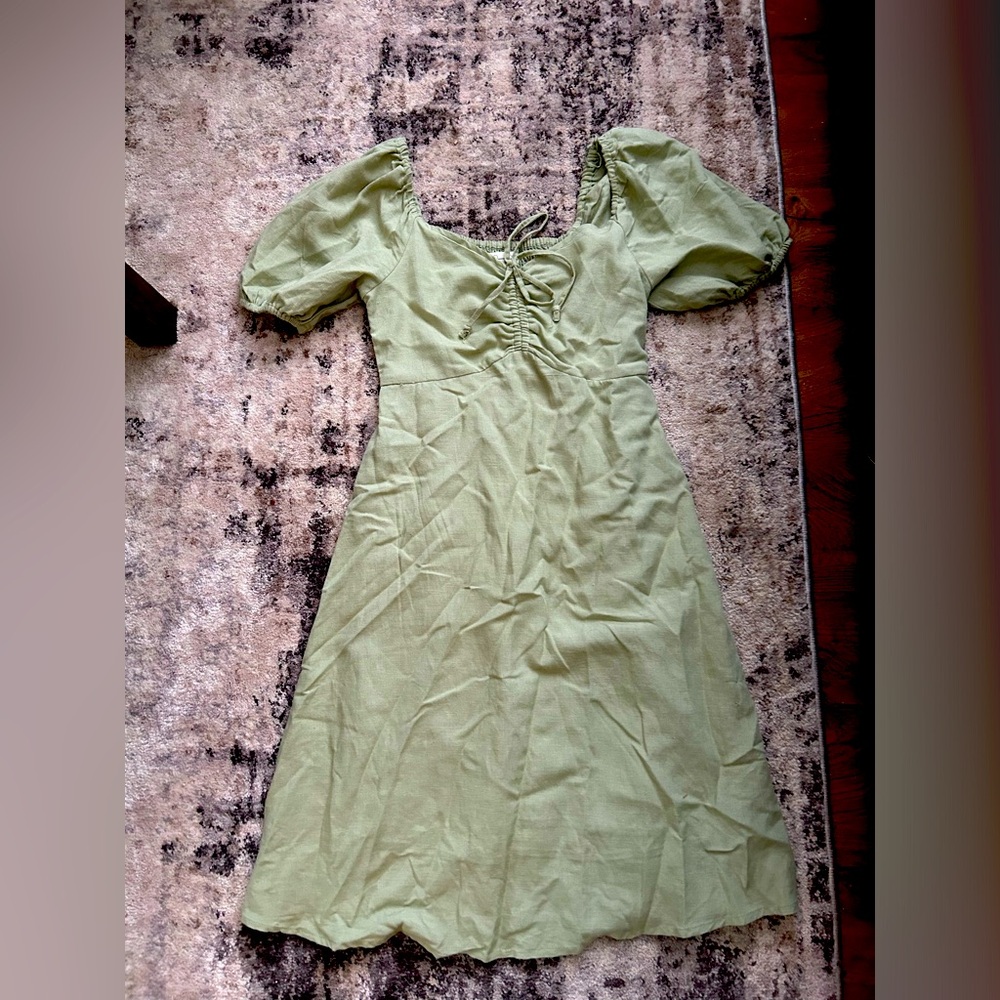 Sage green puff sleeve dress